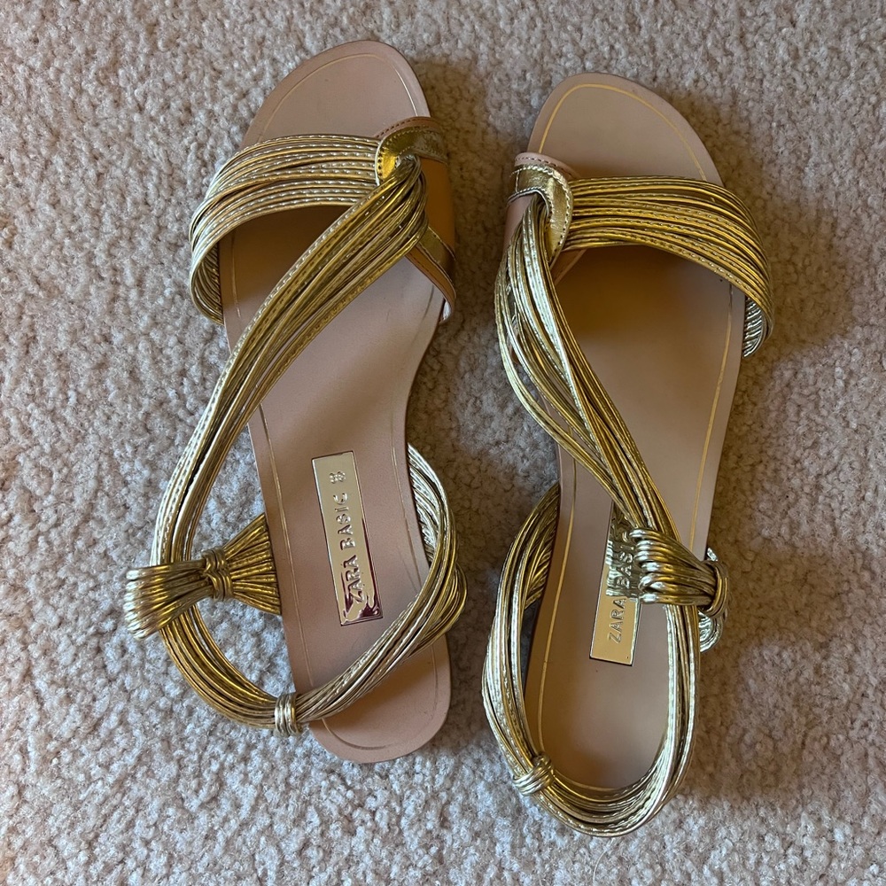 Zara Metallic Gold Strappy Sandals